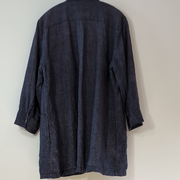 Paperwhite | 100% Linen Chambray Blue 3/4 Sleeve Boxy Tunic with Pockets Size L - Picture 12 of 12
